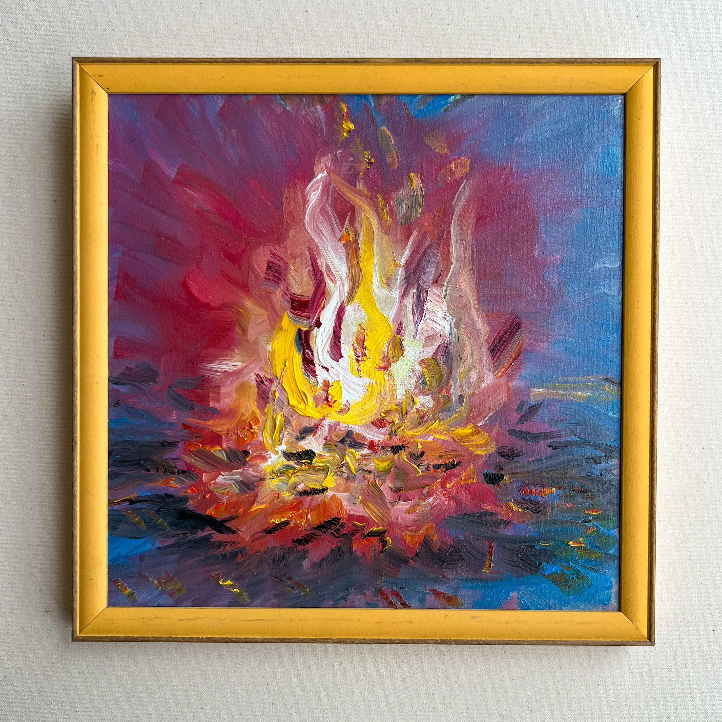 Oil Painting Camping Fire Stars Impressionism 10 x 8 inches oil selling on wood